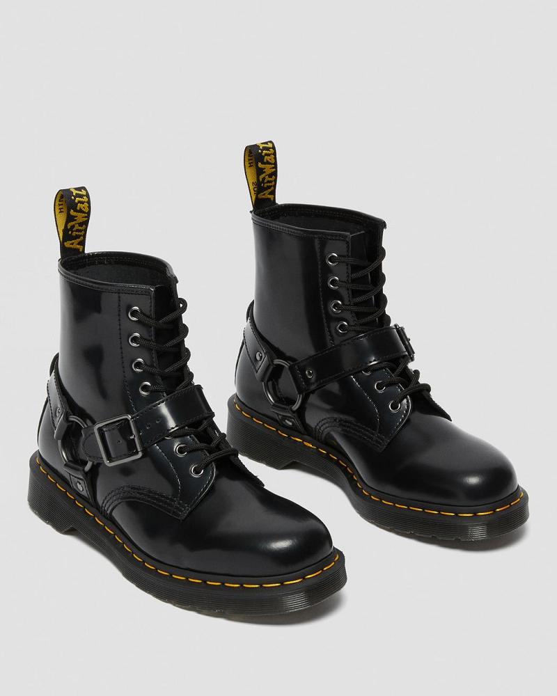 Black Men's Dr Martens 1460 Harness Leather Lace Up Boots | CA 514LIS